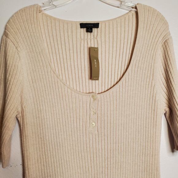 NEW J. Crew Merino Blend Ribbed Henley Sweater Dress Heather Flax Size L Neutral - Picture 4 of 8